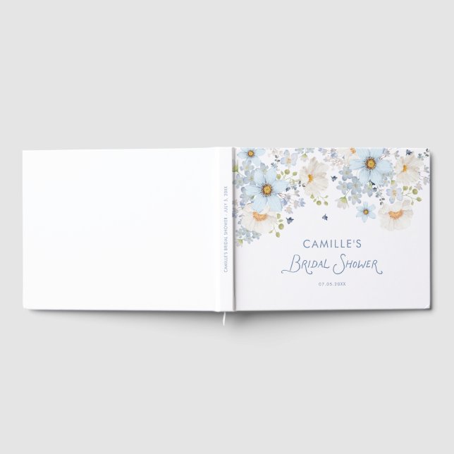 Elegant Blue Floral Bridal Bridal Shower Gästebuch (Voll)