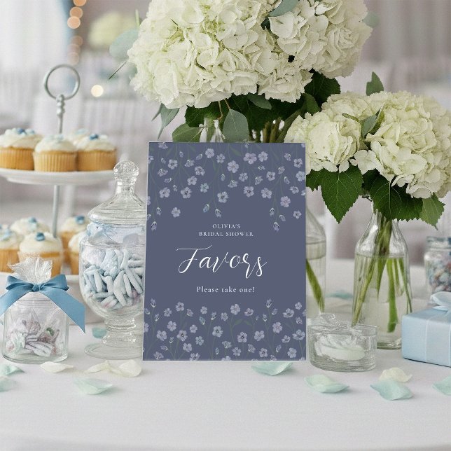 Elegant Blue Floral Bridal Shower Favor Table Sign Sockelschild (Von Creator hochgeladen)