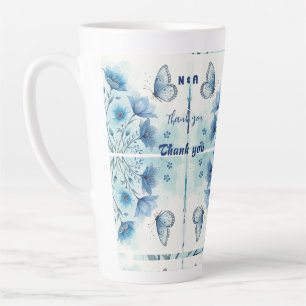Elegant Blue Floral & Butterfly Custom Milchtasse