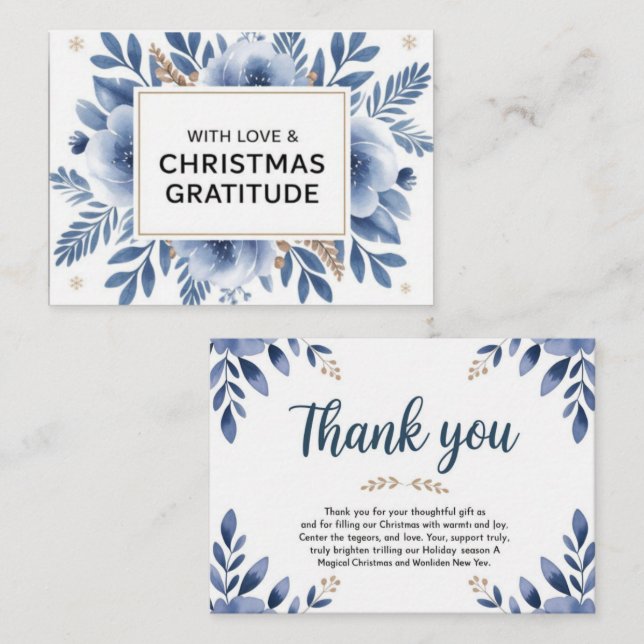 “Elegant Blue Floral Christmas Thank You Card –  Mitteilungskarte (Vorne/Hinten)