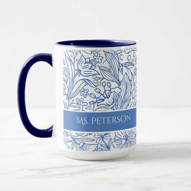 Elegant Blue Floral Custom Tasse (Links)