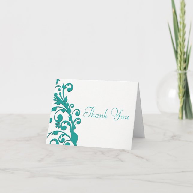 Elegant Blue Floral Dankeskarte (Vorderseite)