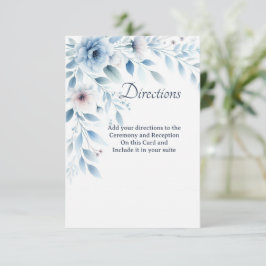 Elegant Blue Floral Directions Enclosure Card Dankeskarte