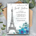 Elegant Blue Floral Eiffel Tower 16 . Geburtstag Einladung<br><div class="desc">Erleben Sie das elegante Paris-Thema 16 . Geburtstag mit wunderschönen Blume auf weißem Hintergrund. Fügen Sie einfach Ihre Veranstaltungsdetails zu dieser einfach zu bedienenden Vorlage hinzu,  um sie zu einer einmaligen Einladung zu machen.</div>