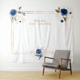 Elegant Blue Floral Gold Boy Baby Shower Prop Wandteppich