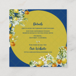 Elegant Blue Floral Gold Citrus Wedding Details Begleitkarte