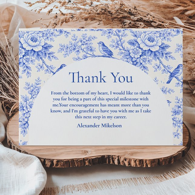 Elegant Blue Floral Graduation Party Dankeskarte (Von Creator hochgeladen)