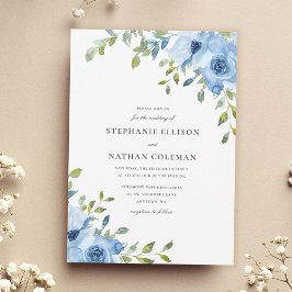 Elegant Blue Floral Greenerity Wedding Einladung