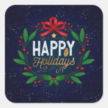 Elegant Blue Floral Happy Holidays | Aufkleber