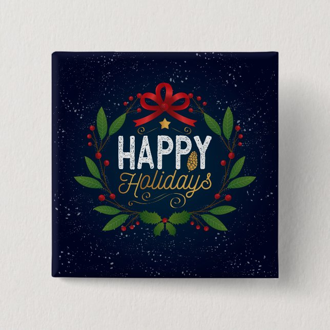 Elegant Blue Floral Happy Holidays | Schaltfläche  Button (Vorderseite)