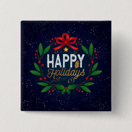 Elegant Blue Floral Happy Holidays | Schaltfläche  Button