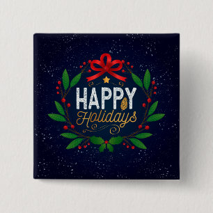 Elegant Blue Floral Happy Holidays   Schaltfläche  Button
