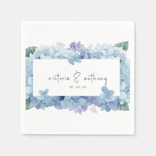 Elegant Blue Floral Hydrangeas Name Datum Hochzeit Serviette