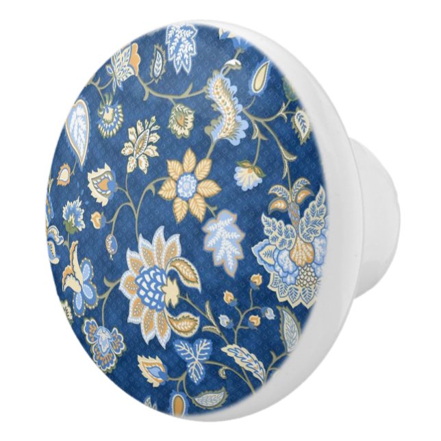 Elegant Blue Floral Keramikknauf (Rechts)