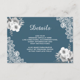 Elegant Blue Floral Lace Hochzeiten Details Begleitkarte