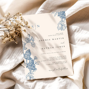 Elegant Blue Floral Lace Ivory Wedding Einladung
