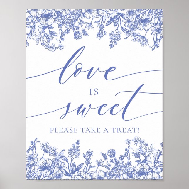 Elegant Blue Floral Liebe ist Sweet Leckerei Fevor Poster (Vorne)