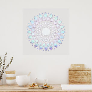 Elegant Blue Floral Lotus Mandala Poster