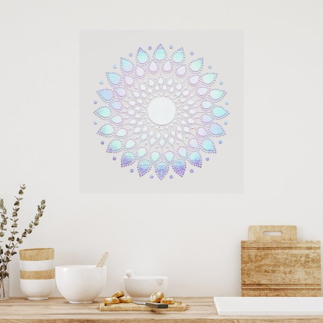 Elegant Blue Floral Lotus Mandala Poster (Küche)