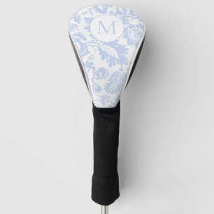 Elegant Blue Floral Monogram Golf Headcover