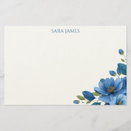 Elegant Blue Floral Personal Stationery Note Card Briefpapier