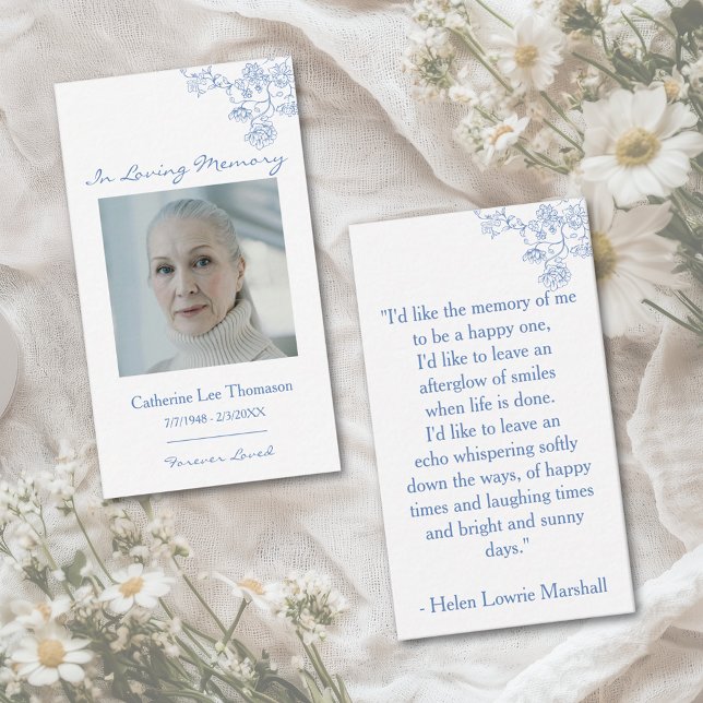 Elegant Blue Floral Photo Prayer Card Visitenkarte (Elegant Blue Floral Photo Prayer Card)