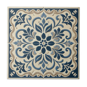 Elegant Blue Floral - Portugiesisch Azuljo Design Fliese