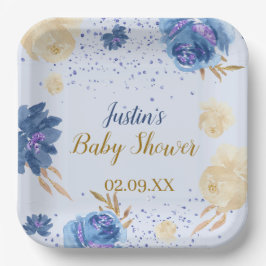 Elegant Blue Floral Pumpkin Baby Shower Pappteller