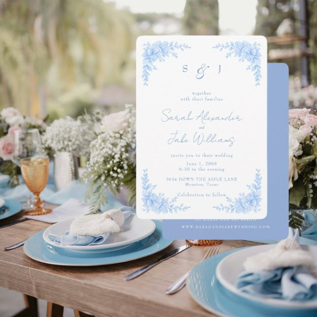 Elegant Blue Floral Rounded Wedding Website Einladung (Von Creator hochgeladen)