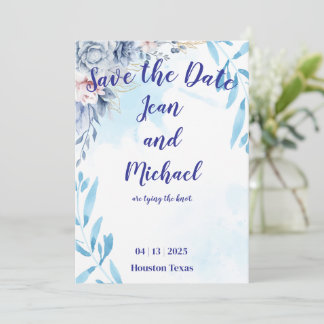 Elegant Blue Floral Save the Date Einladung