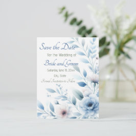 Elegant Blue Floral Save the Date Postkarte