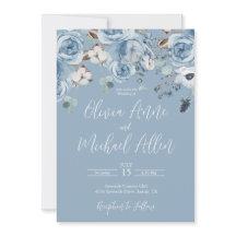 Elegant Blue Floral Script Einladung zur Hochzeit