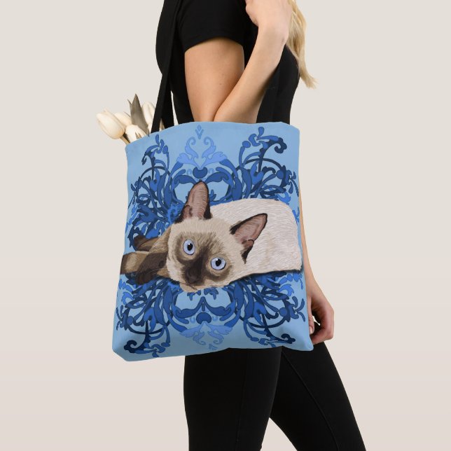 Elegant Blue Floral Siamese Katze Hübsch Feline (Von Nahem)