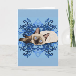 Elegant Blue Floral Siamese Katze Hübsch Feline Karte