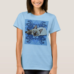 Elegant Blue Floral Siamese Katze Hübsch Feline T-Shirt