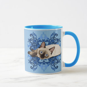 Elegant Blue Floral Siamese Katze Hübsch Feline Tasse