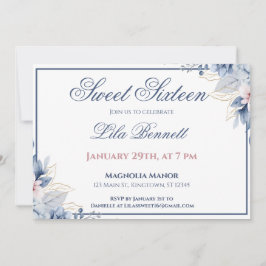 Elegant Blue Floral Sweet 16 Invitation Einladung