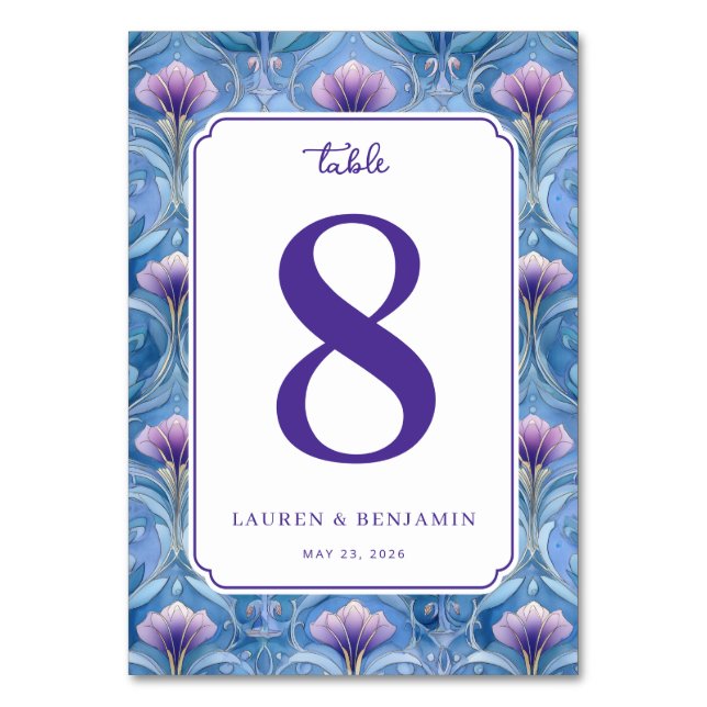 Elegant Blue Floral Table Number Tischnummer (Vorderseite)