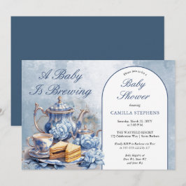 Elegant Blue Floral Tea Set Babydusche Tee Einladung