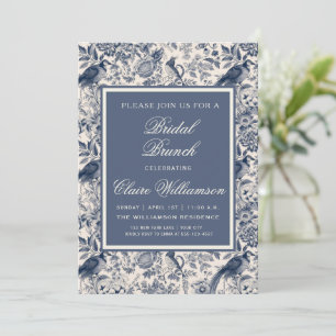 Elegant Blue Floral Toile Fleurie Bridal Brunch Einladung