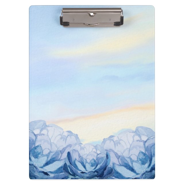 Elegant Blue Floral Watercolor Clipboard Klemmbrett (Vorderseite)