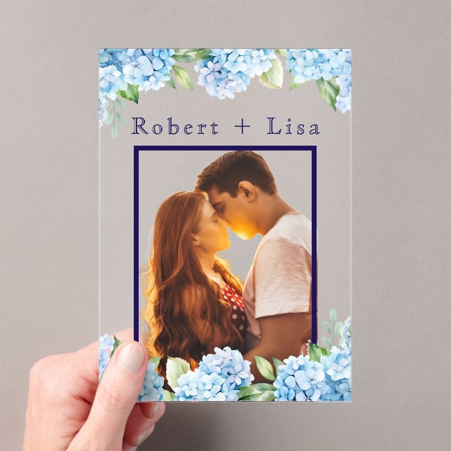 Elegant Blue Floral Wedding  Acryleinladungen (Insitu (Handheld))