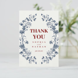 Elegant Blue Floral Wedding Danke Card