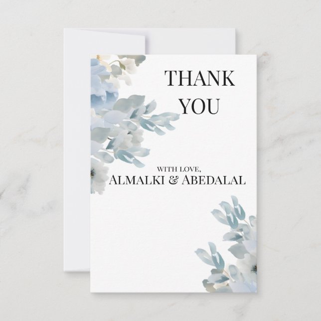 Elegant Blue Floral Wedding Danke Card (Vorderseite)