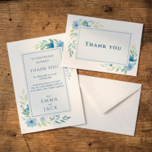 Elegant Blue Floral Wedding Danke Card