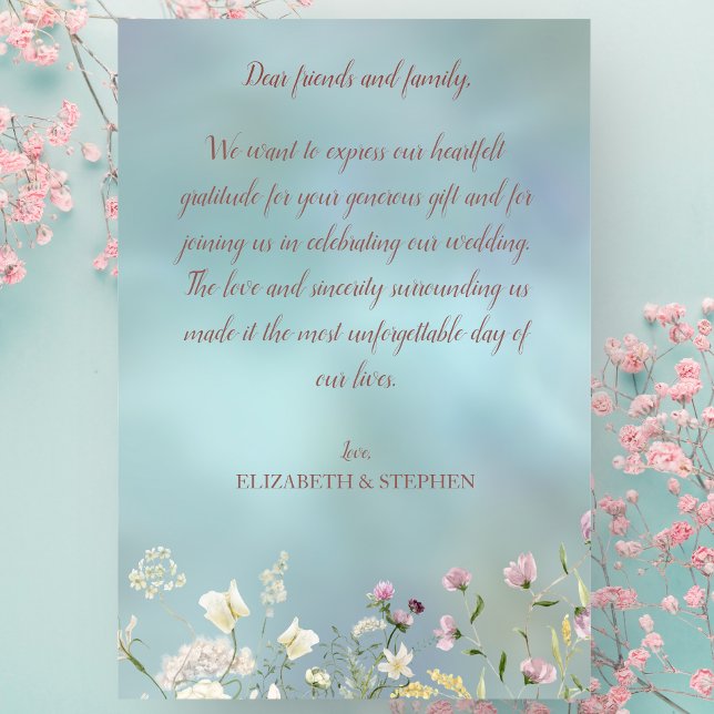 Elegant Blue Floral Wedding Danke Card (Von Creator hochgeladen)
