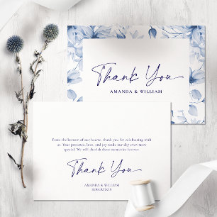 Elegant Blue Floral Wedding Danke Card