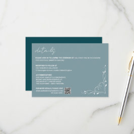 Elegant Blue Floral Wedding Details Card RSVP Karte