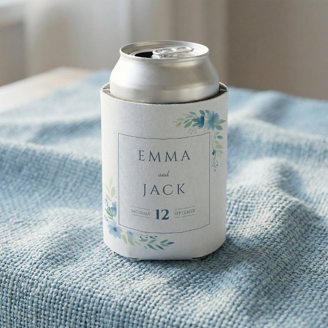 Elegant blue floral wedding dosenkühler (Elegant blue floral wedding can cooler.)