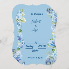 Elegant Blue Floral Wedding Einladung